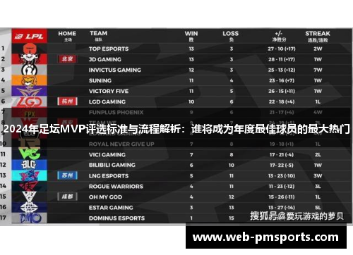2024年足坛MVP评选标准与流程解析：谁将成为年度最佳球员的最大热门
