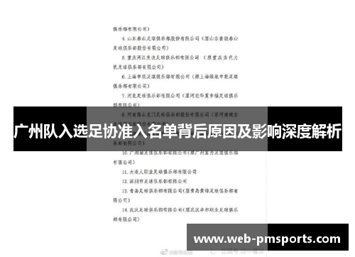 广州队入选足协准入名单背后原因及影响深度解析